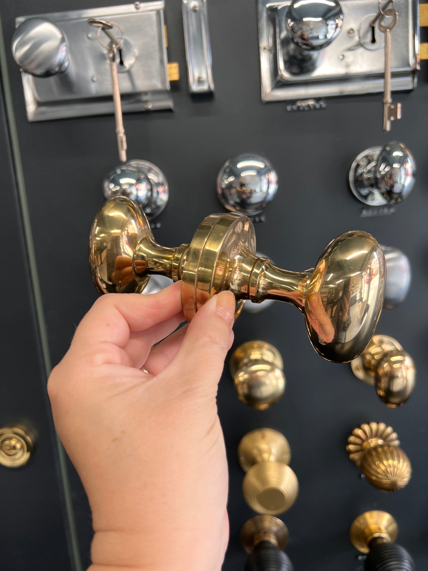 Polished Brass Oval Mortice Knobs