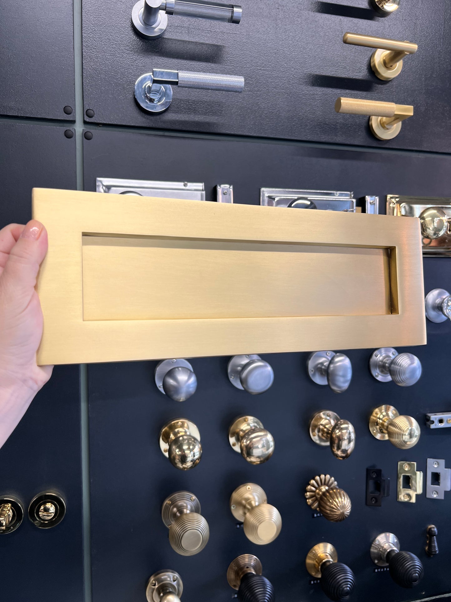 Satin brass letter plate 14x5”