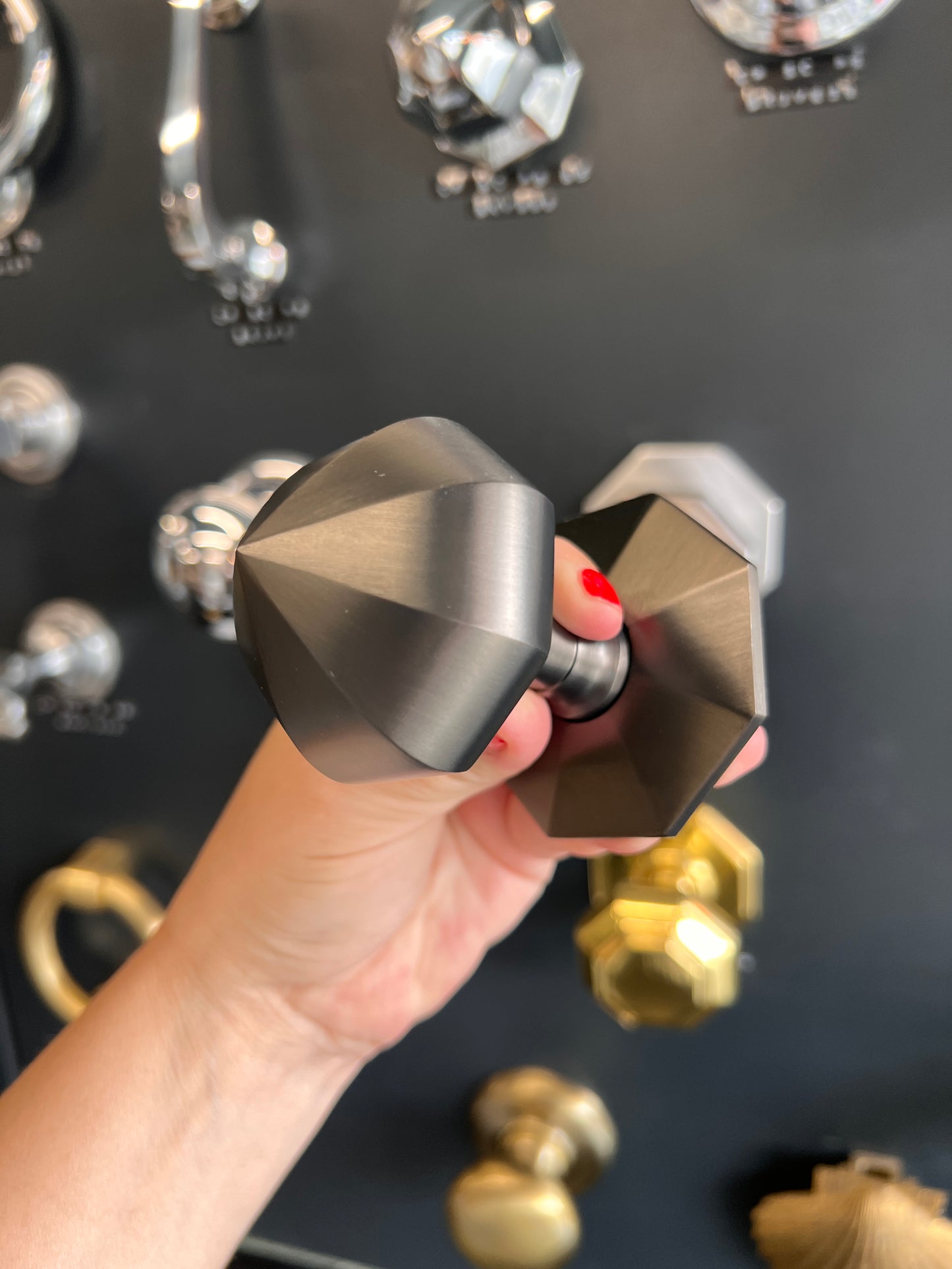 Matt bronze faceted centre door knob