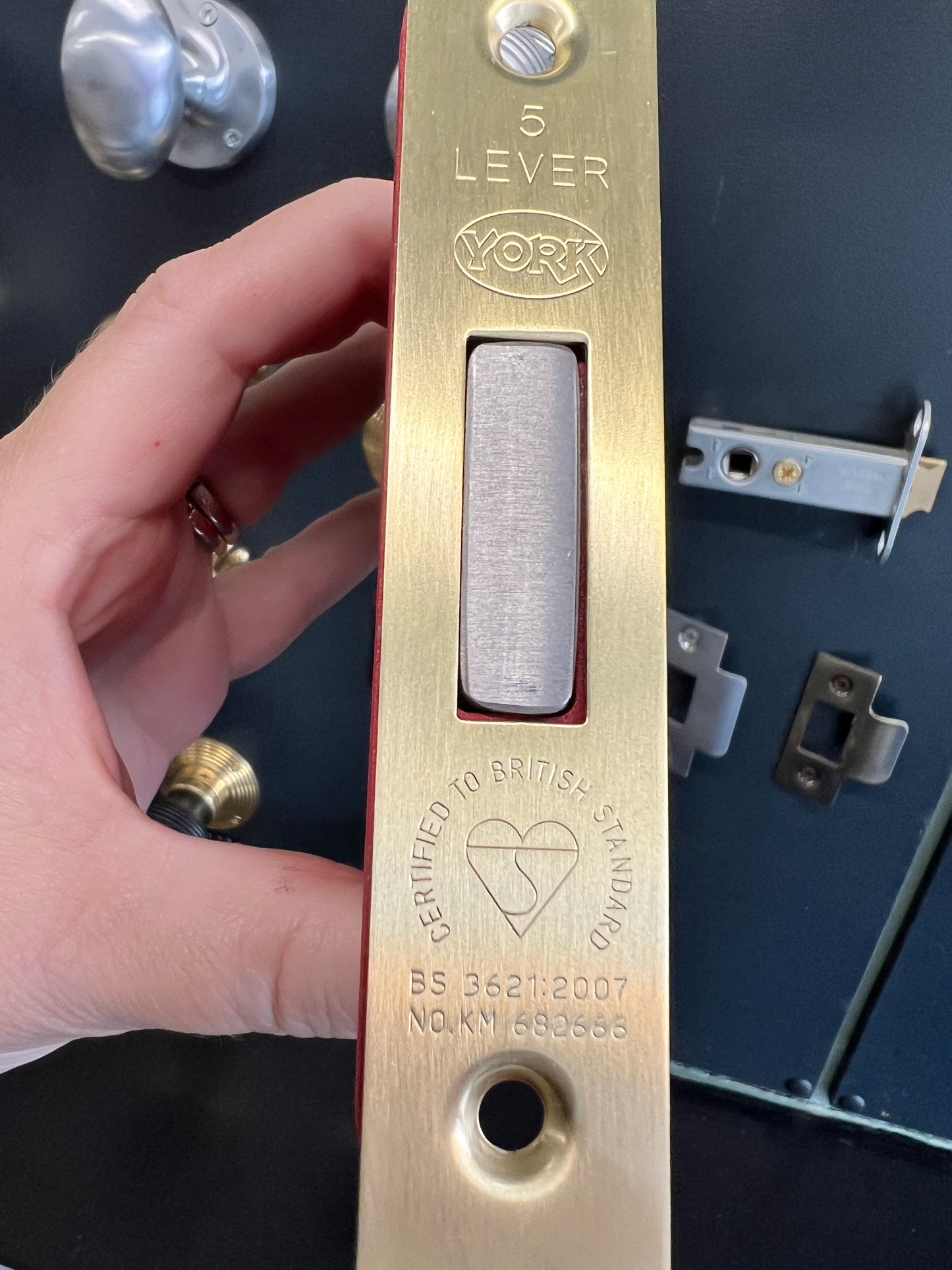 Satin brass 5-lever British Standard deadlock