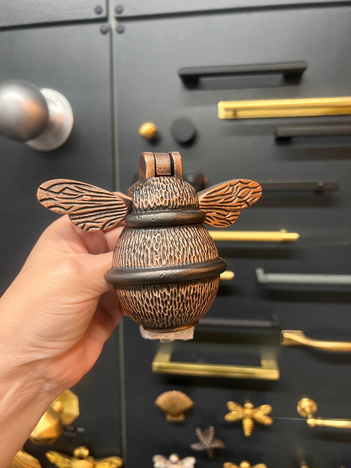 Antique copper with dark Bee Door Knocker