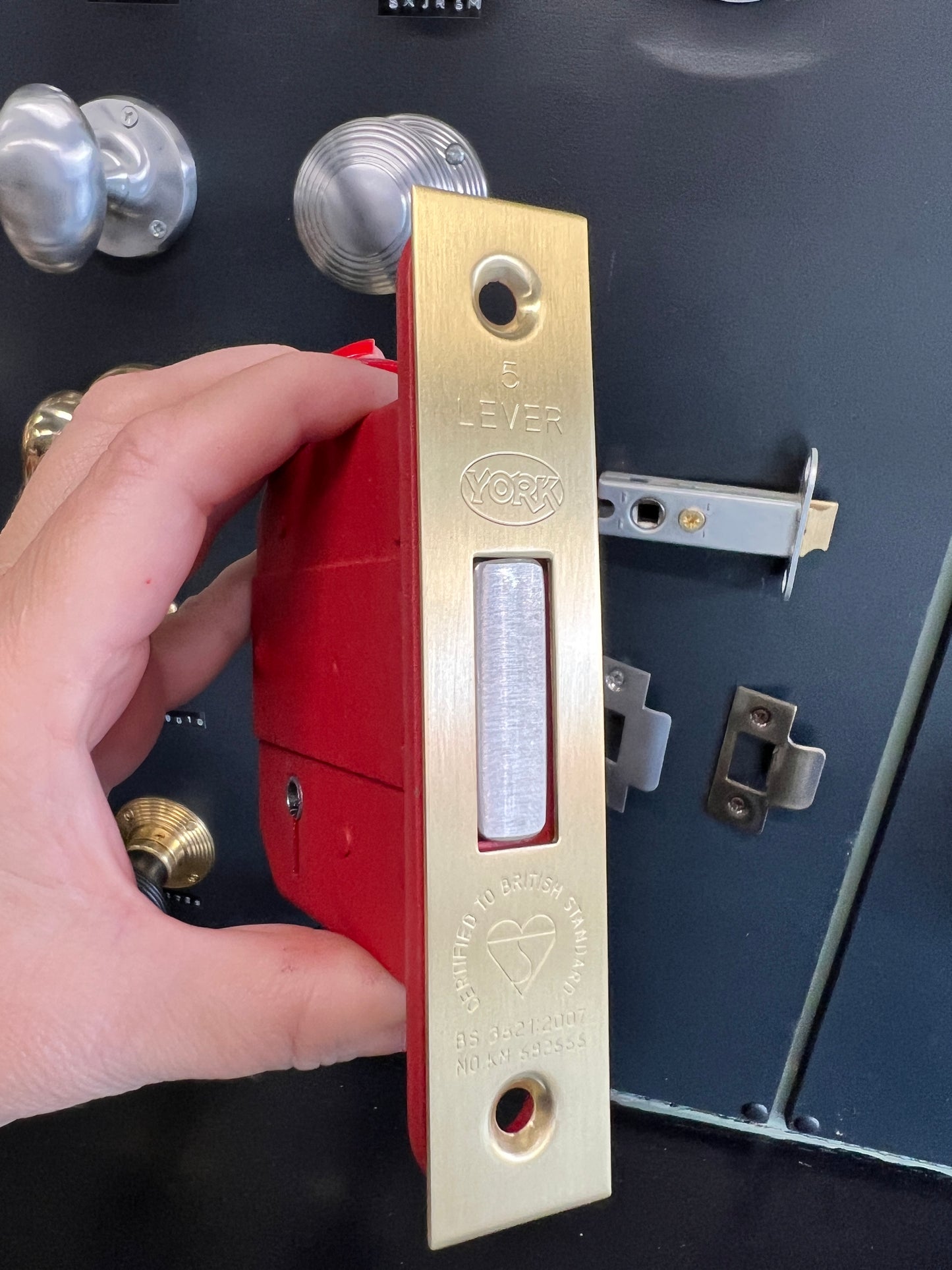 Satin brass 5-lever British Standard deadlock