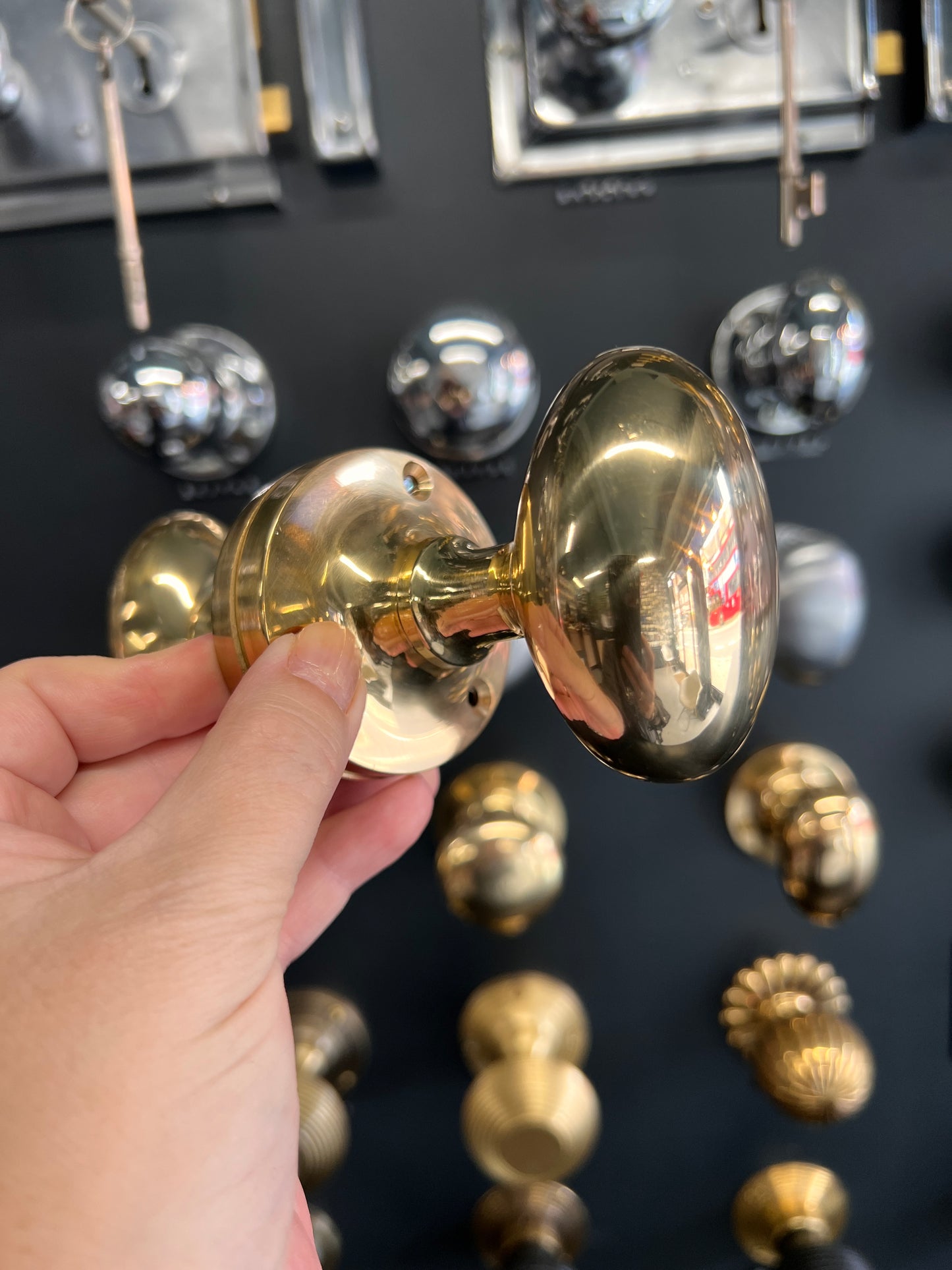 Polished Brass Oval Mortice Knobs