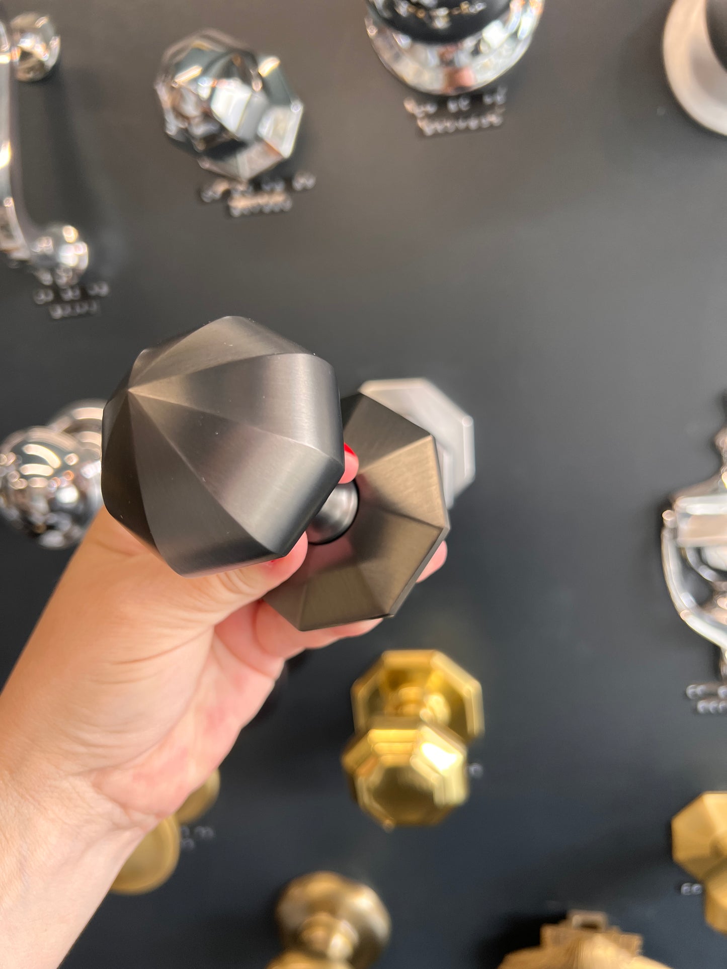 Matt bronze faceted centre door knob