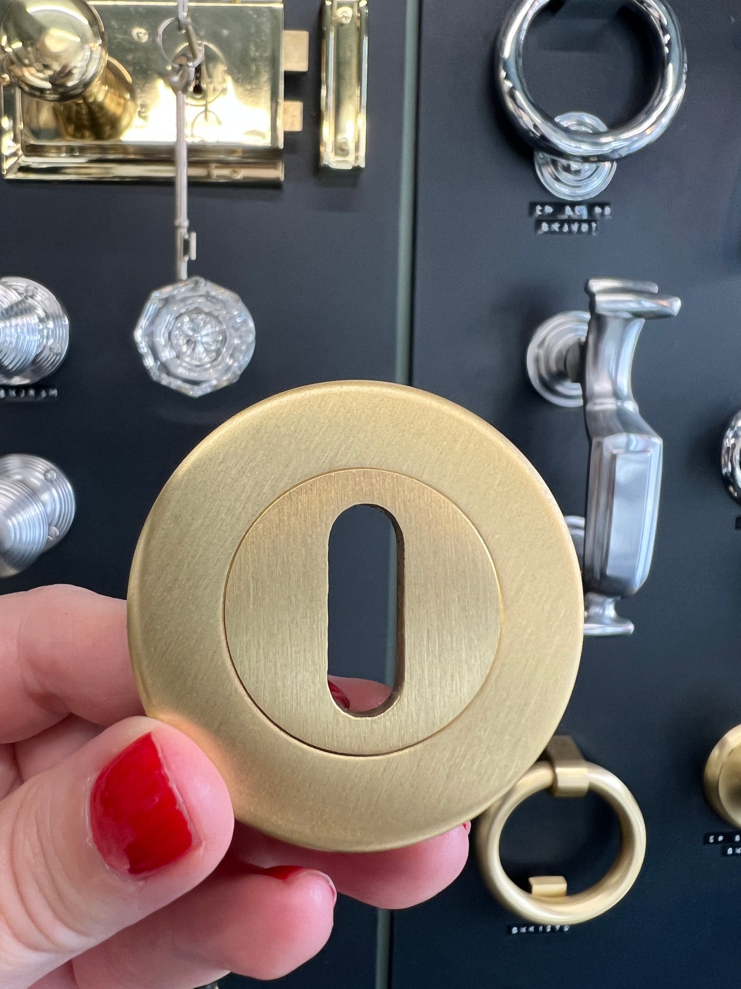 Satin brass round rose escutcheon