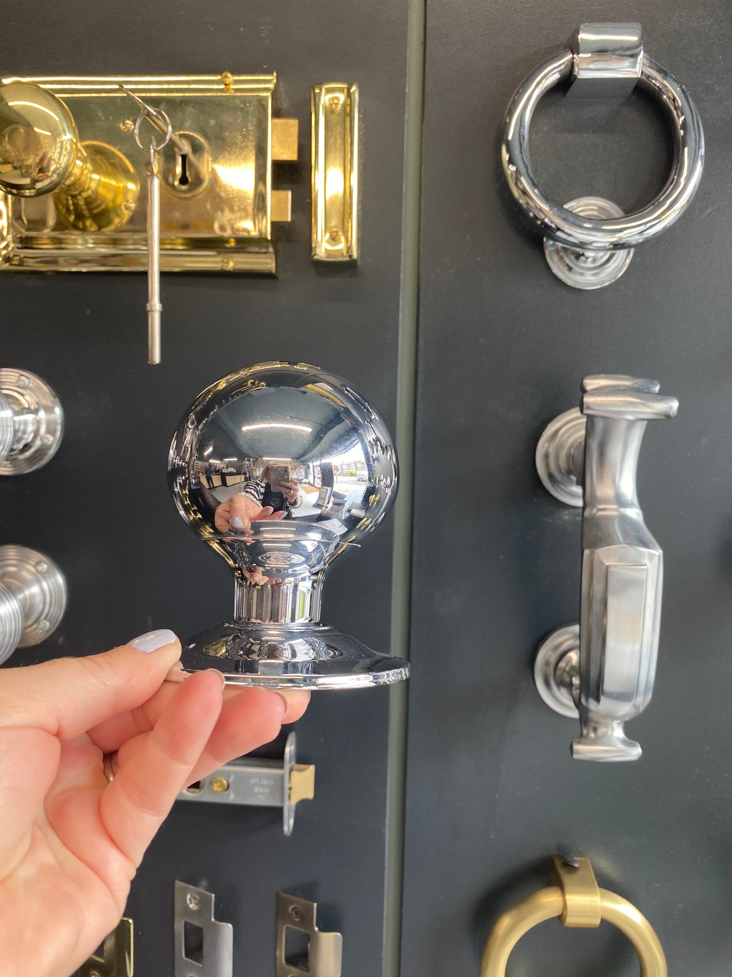 Large round ball centre door knob Polished Chrome
