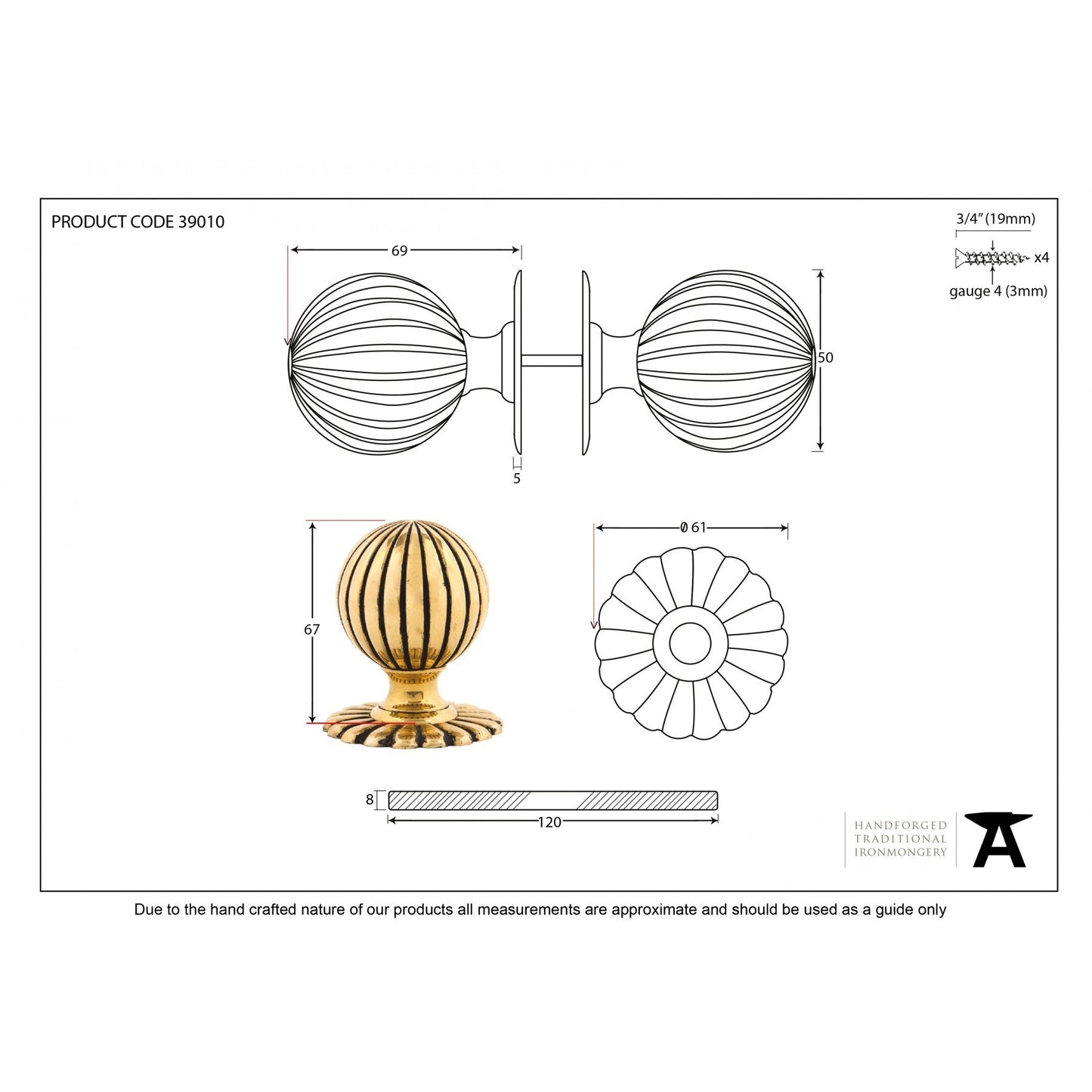 Aged brass flower mortice knob