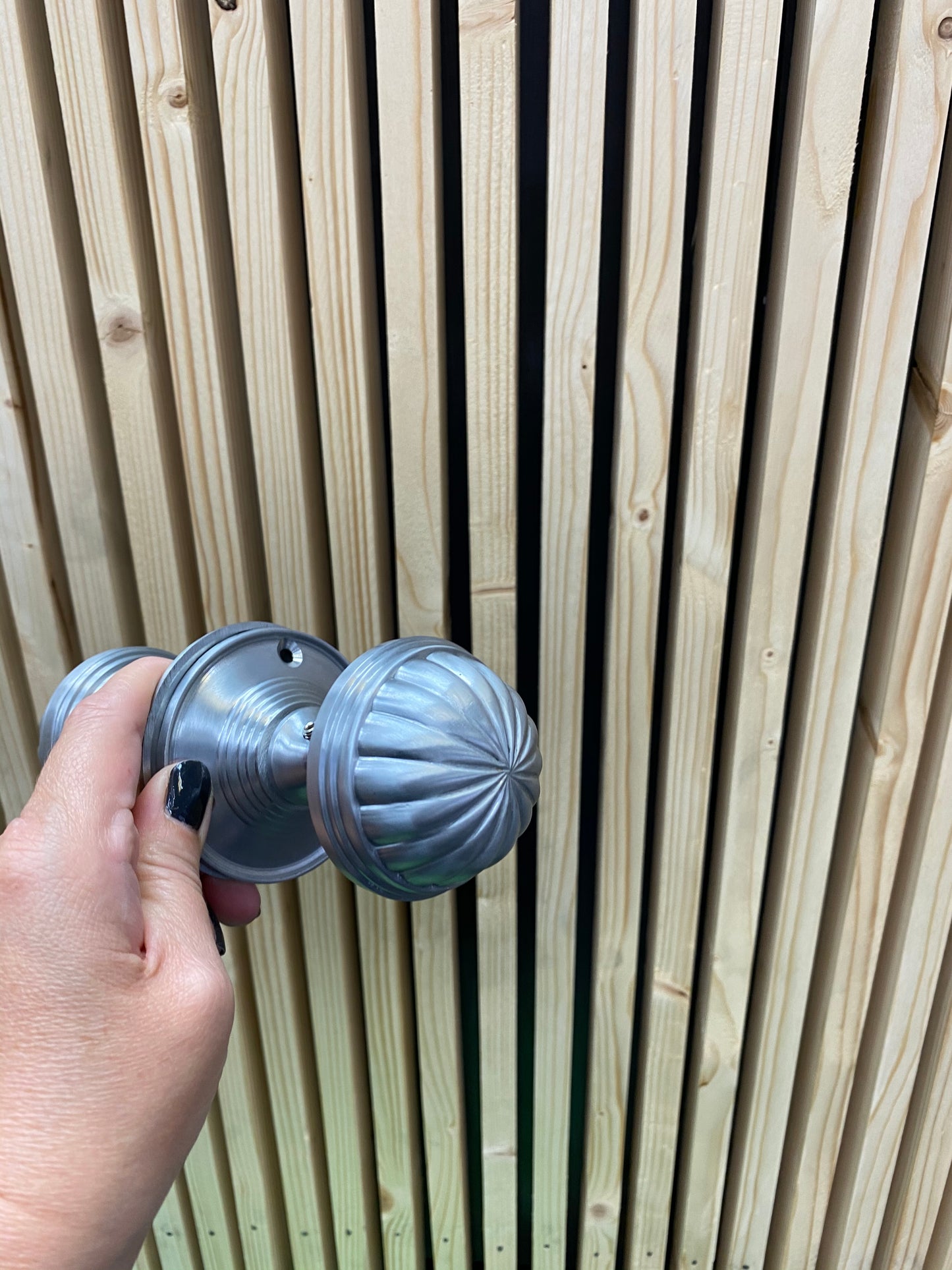 Fluted mortice knobs in satin chrome