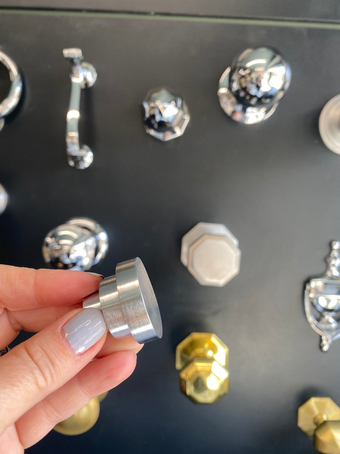 Round stepped satin chrome cupboard knob