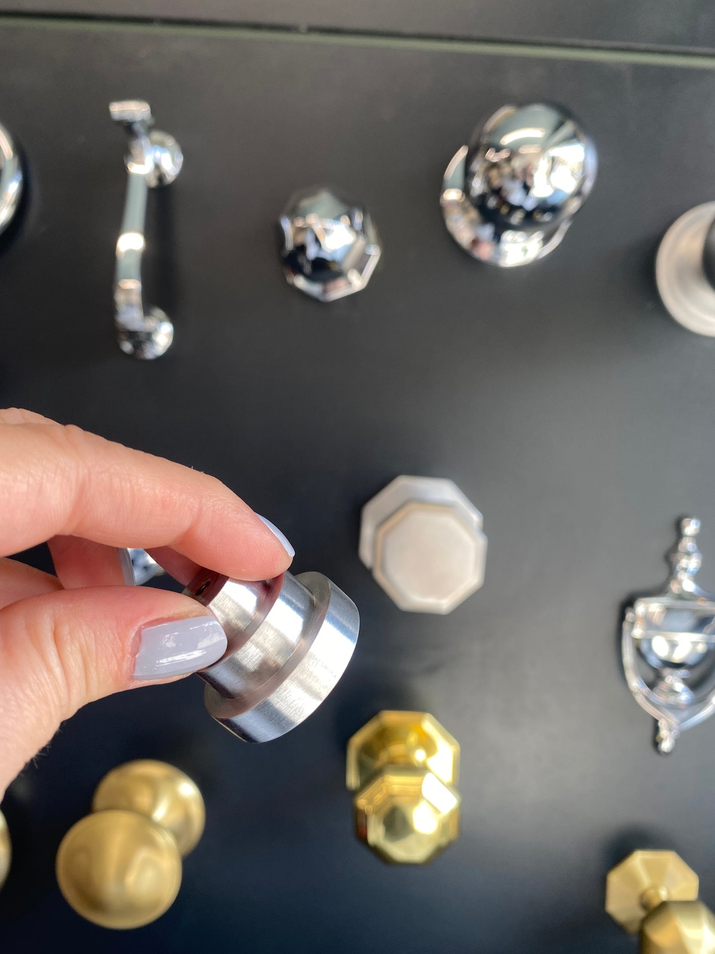 Round stepped satin chrome cupboard knob