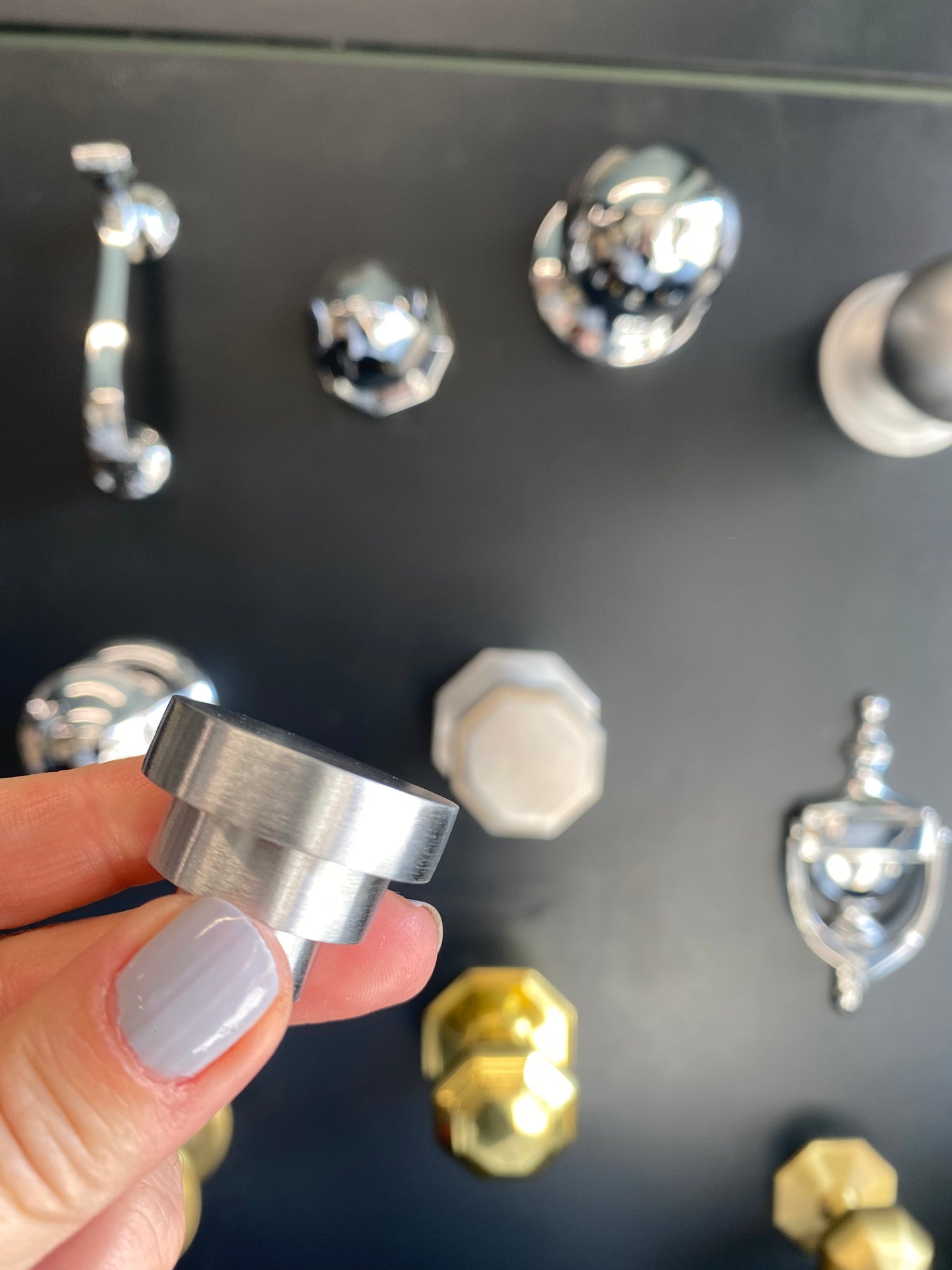 Round stepped satin chrome cupboard knob