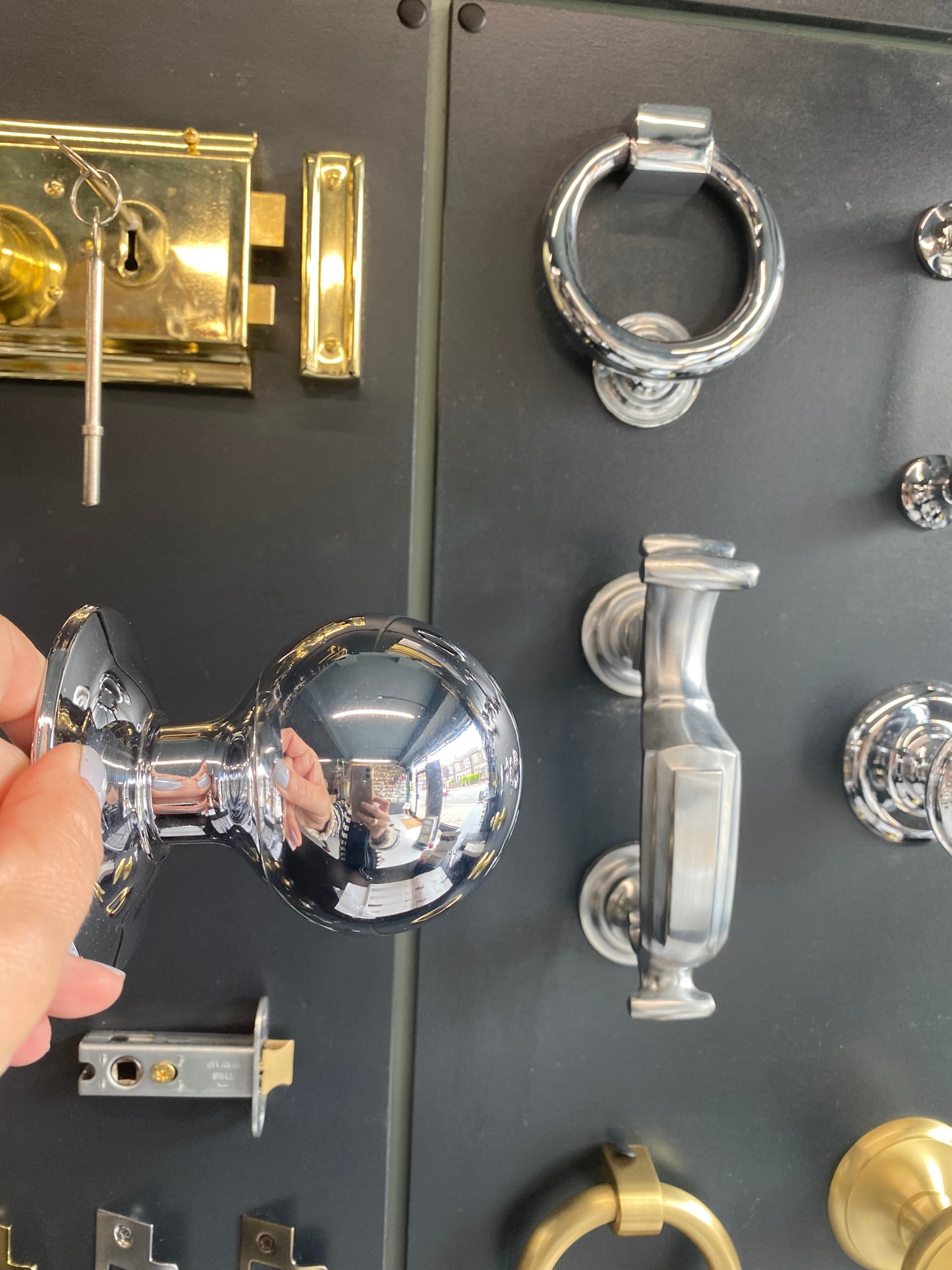 Large round ball centre door knob Polished Chrome