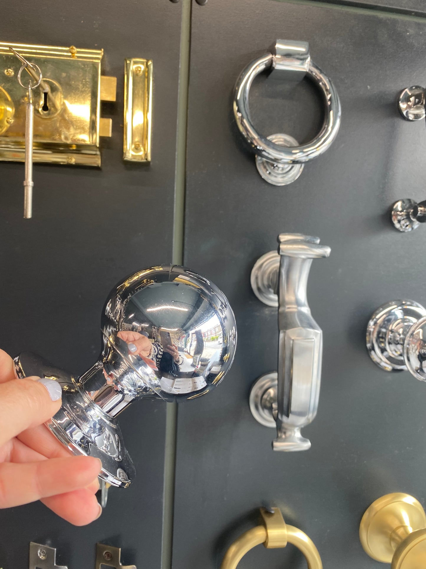 Large round ball centre door knob Polished Chrome