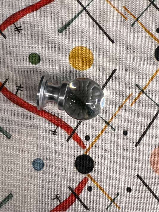 Plain 30mm glass cabinet knob on satin chrome backplate