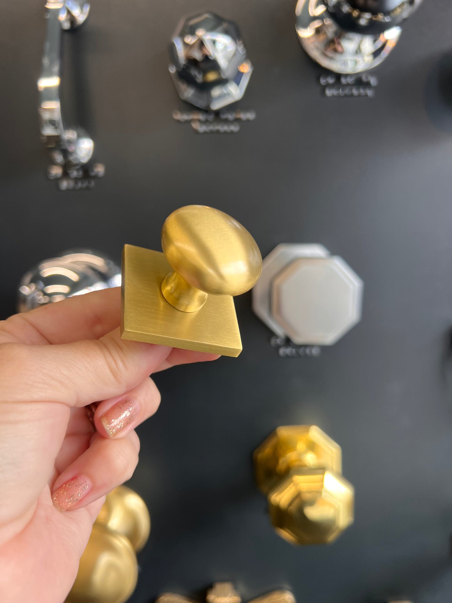 Victorian round cabinet knob with square backplate in satin brass