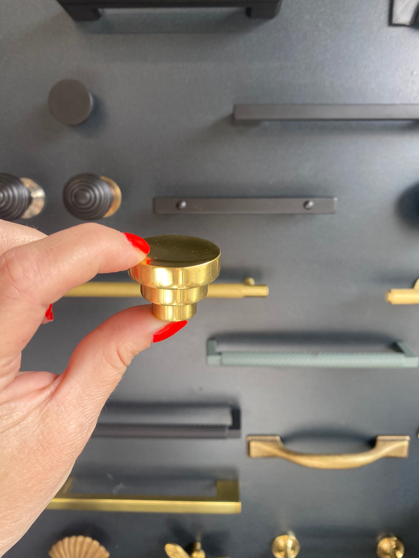 Polished brass stepped cupboard knob 32mm