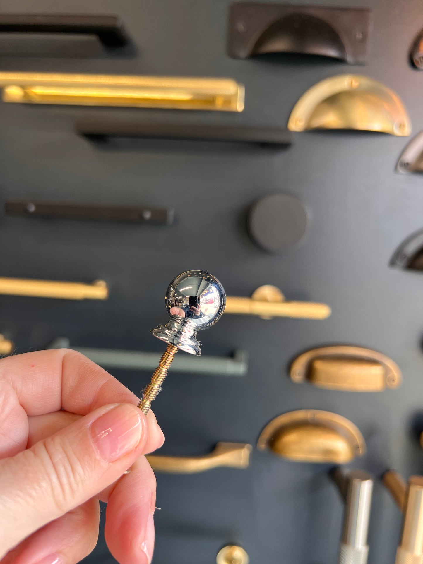 Small polished chrome ball knob