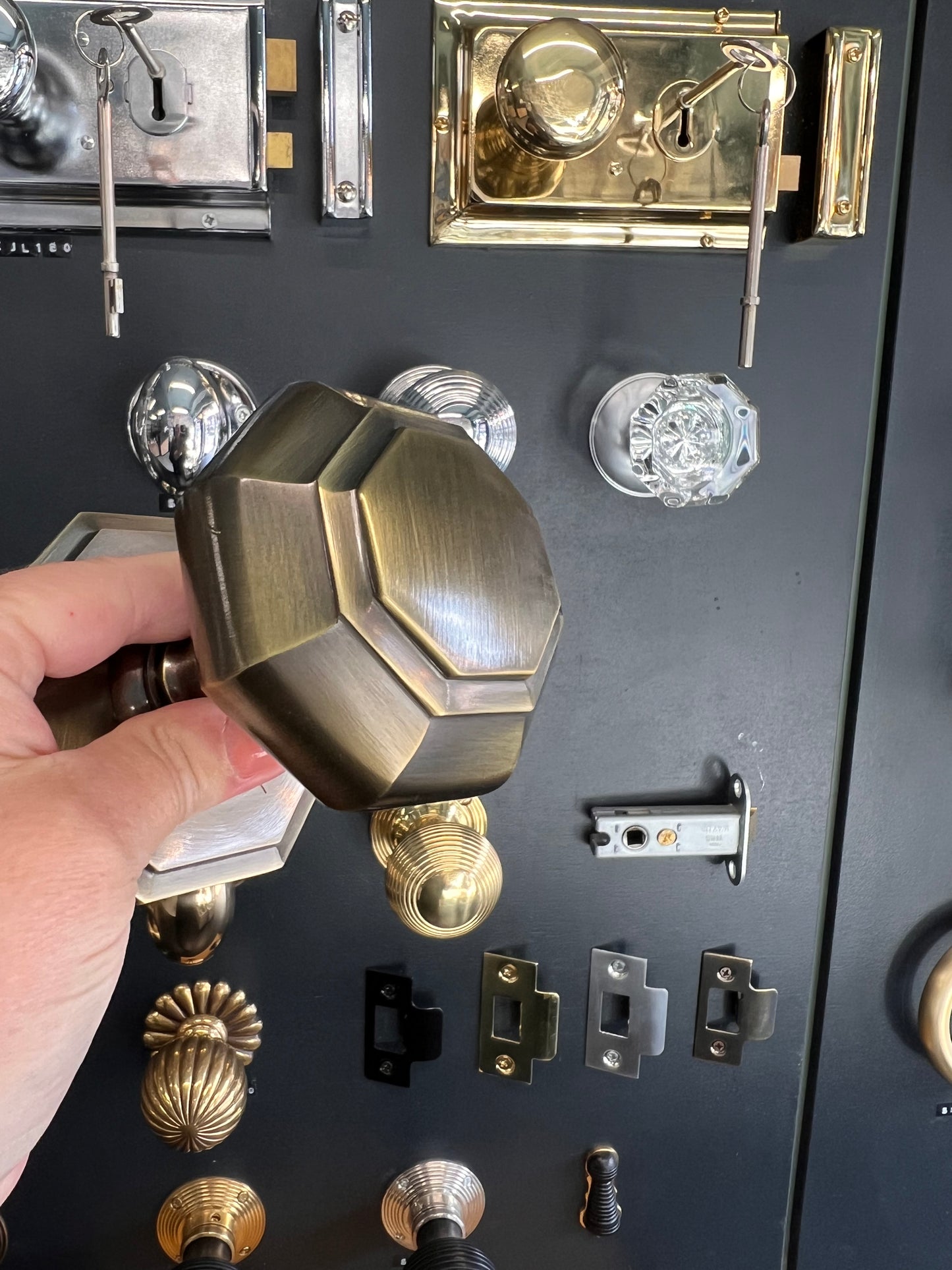 Octagonal Antique Brass Centre Door Knob