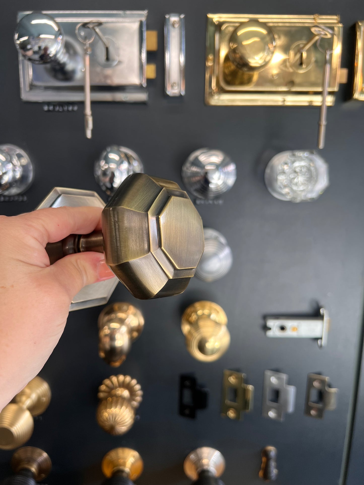 Octagonal Antique Brass Centre Door Knob