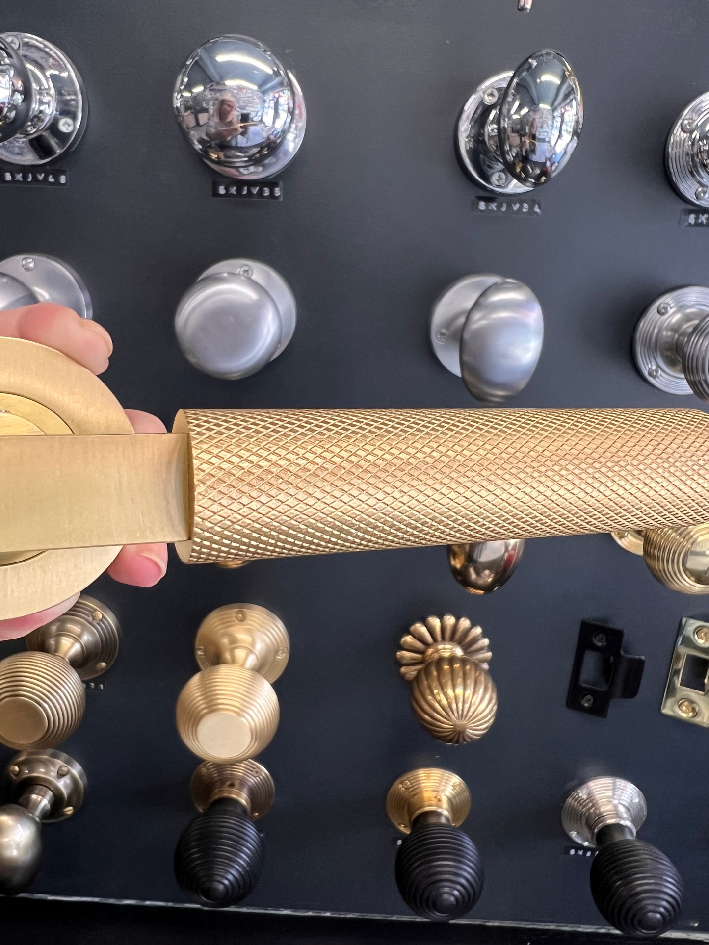 Satin Brass Knurled Lever Handles