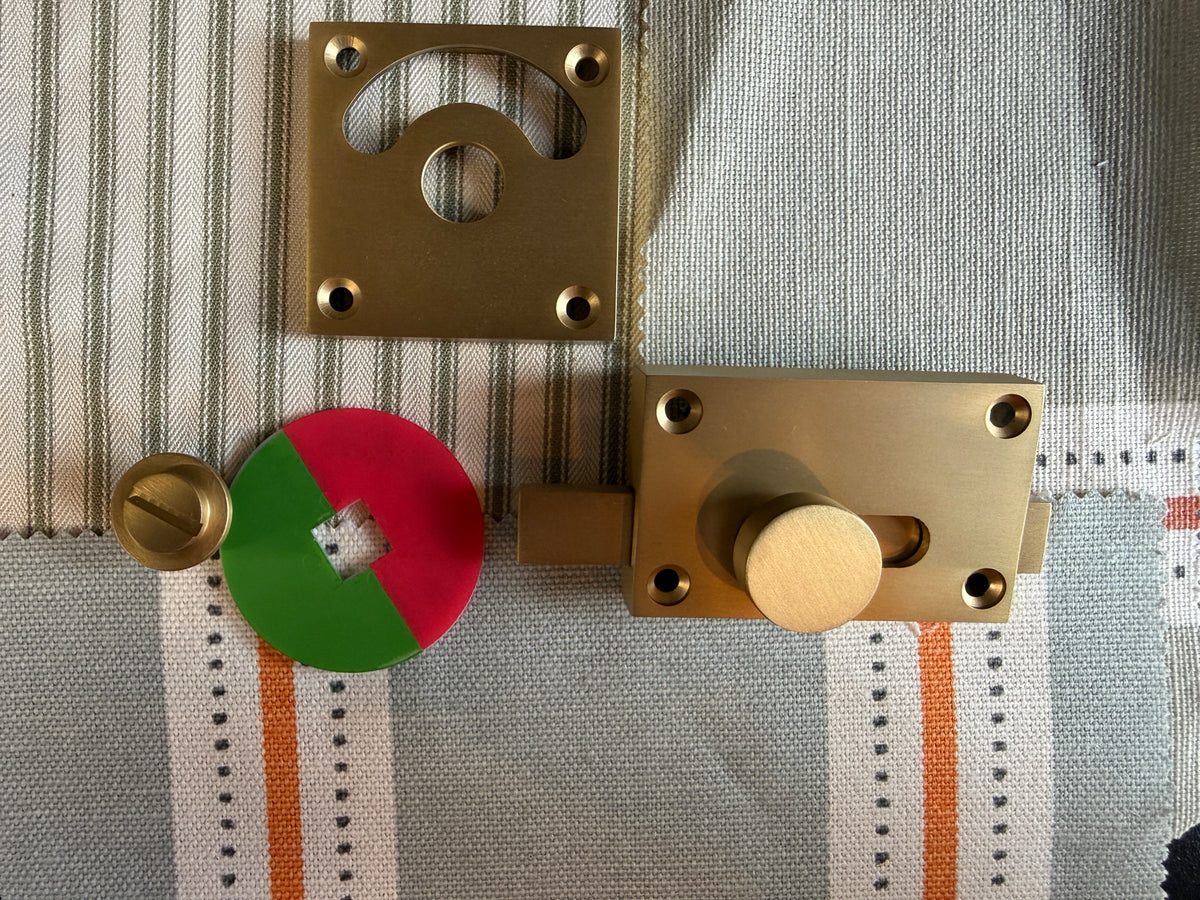 Satin brass square bathroom lock