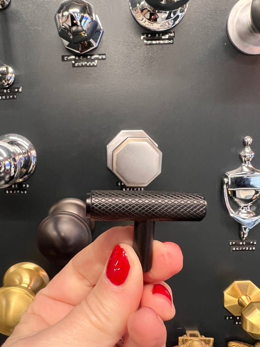 Matt black knurled cabinet pull