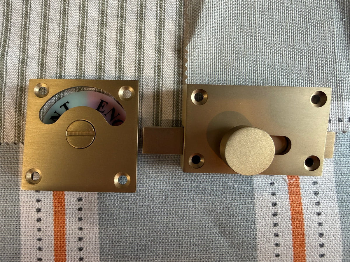 Satin brass square bathroom lock