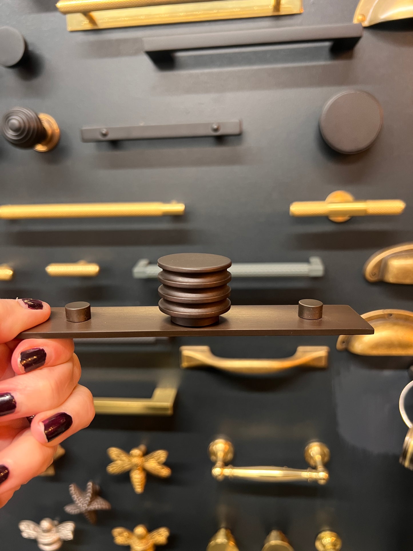 Dark bronze sturt cabinet knob on plain backplate