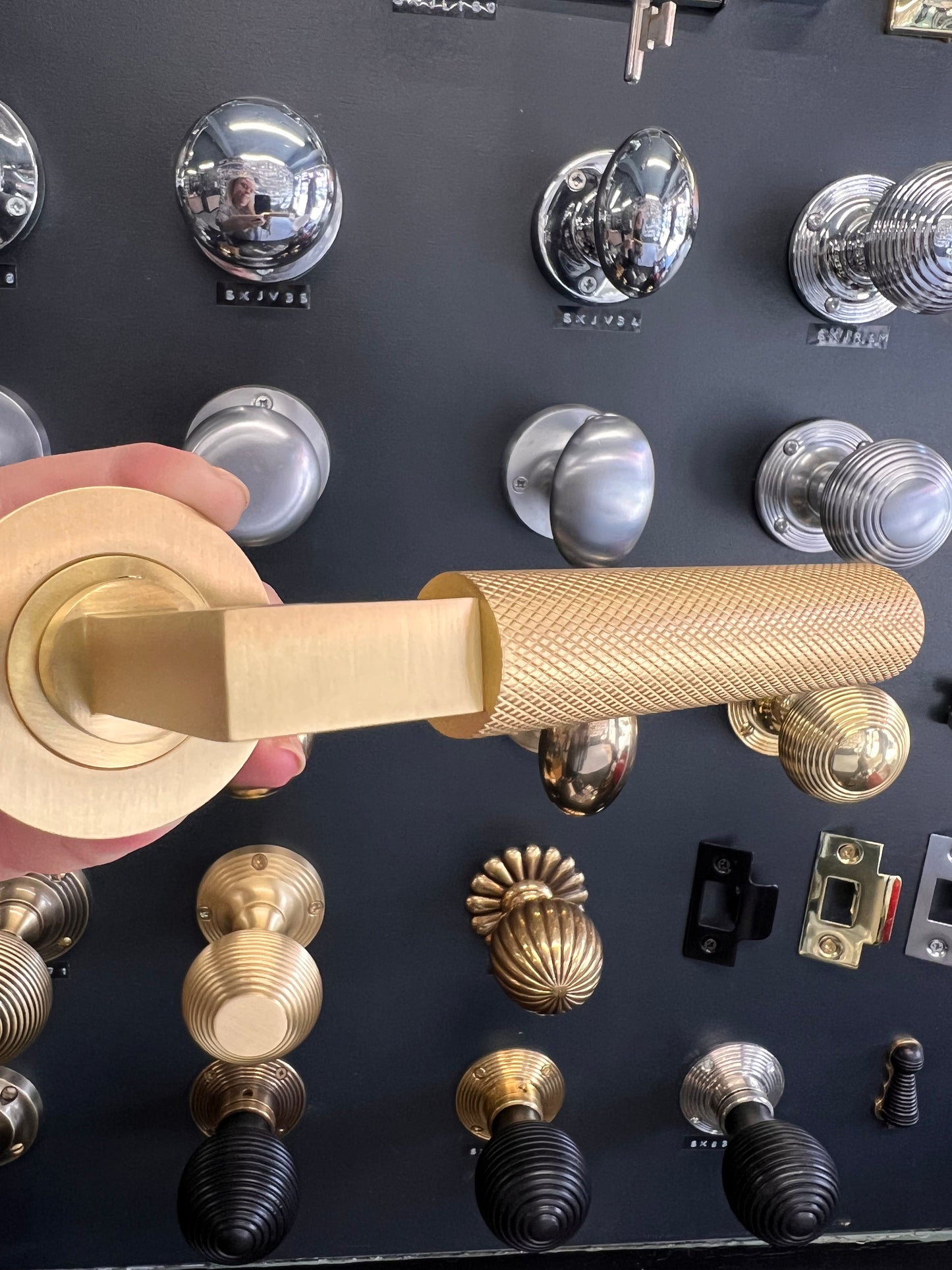 Satin Brass Knurled Lever Handles