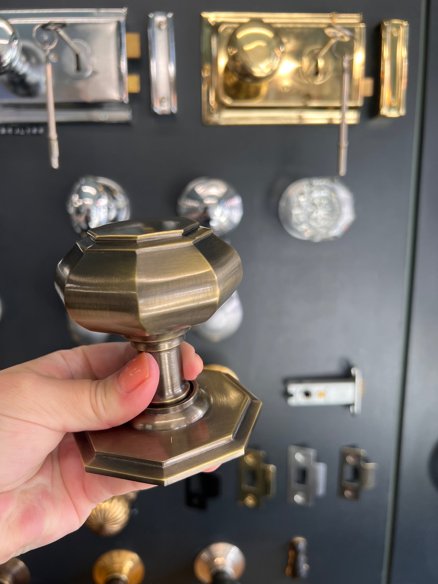 Octagonal Antique Brass Centre Door Knob