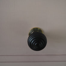 Load image into Gallery viewer, Ebony beehive cupboard knob with Aged brass rose