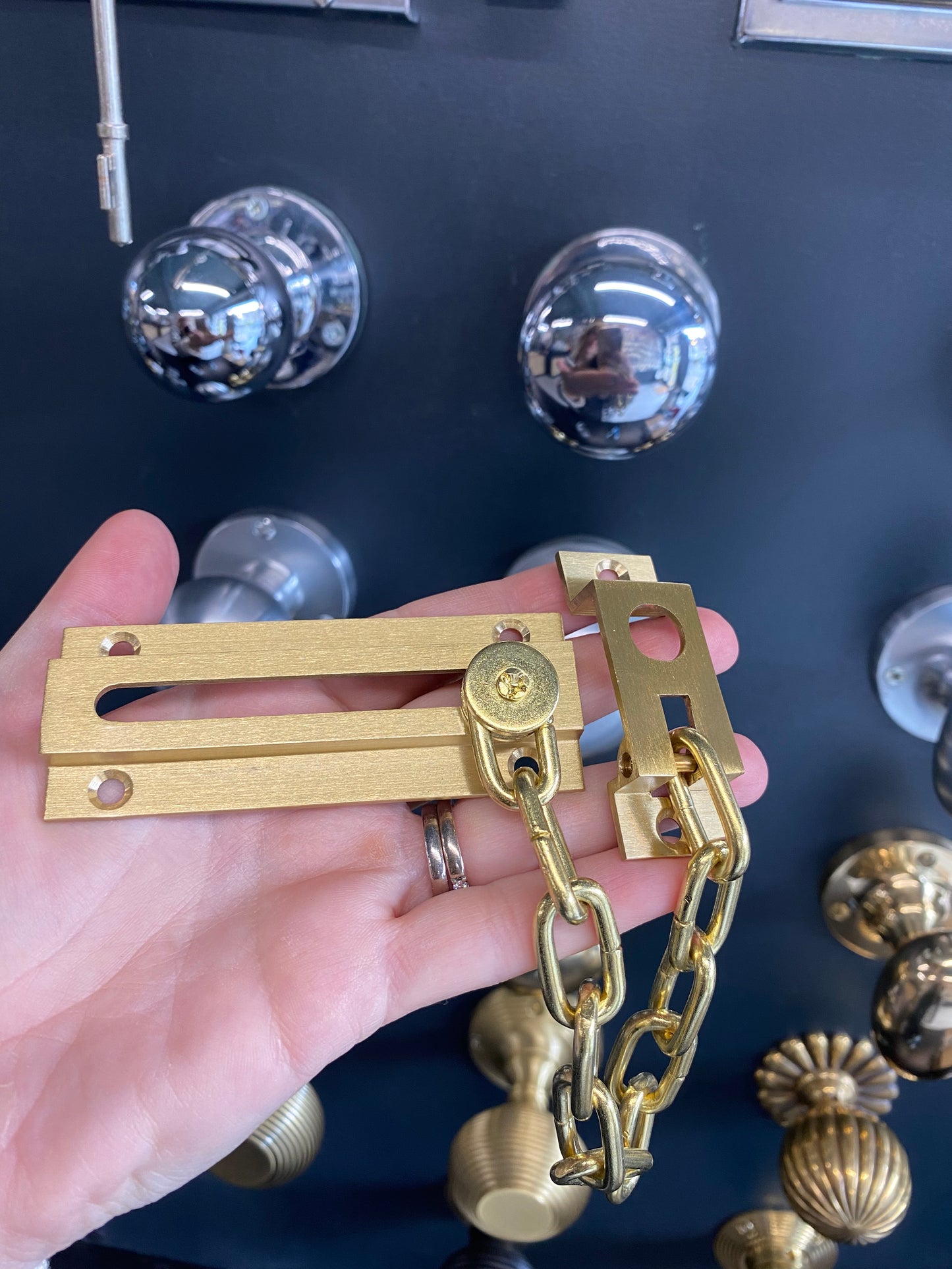 Satin brass door chain