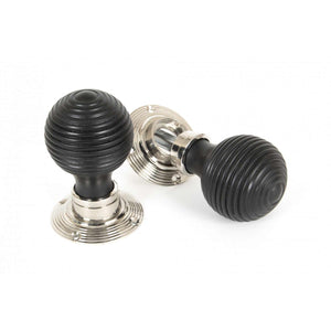 Beehive black mortice knob with polished nickel backplate
