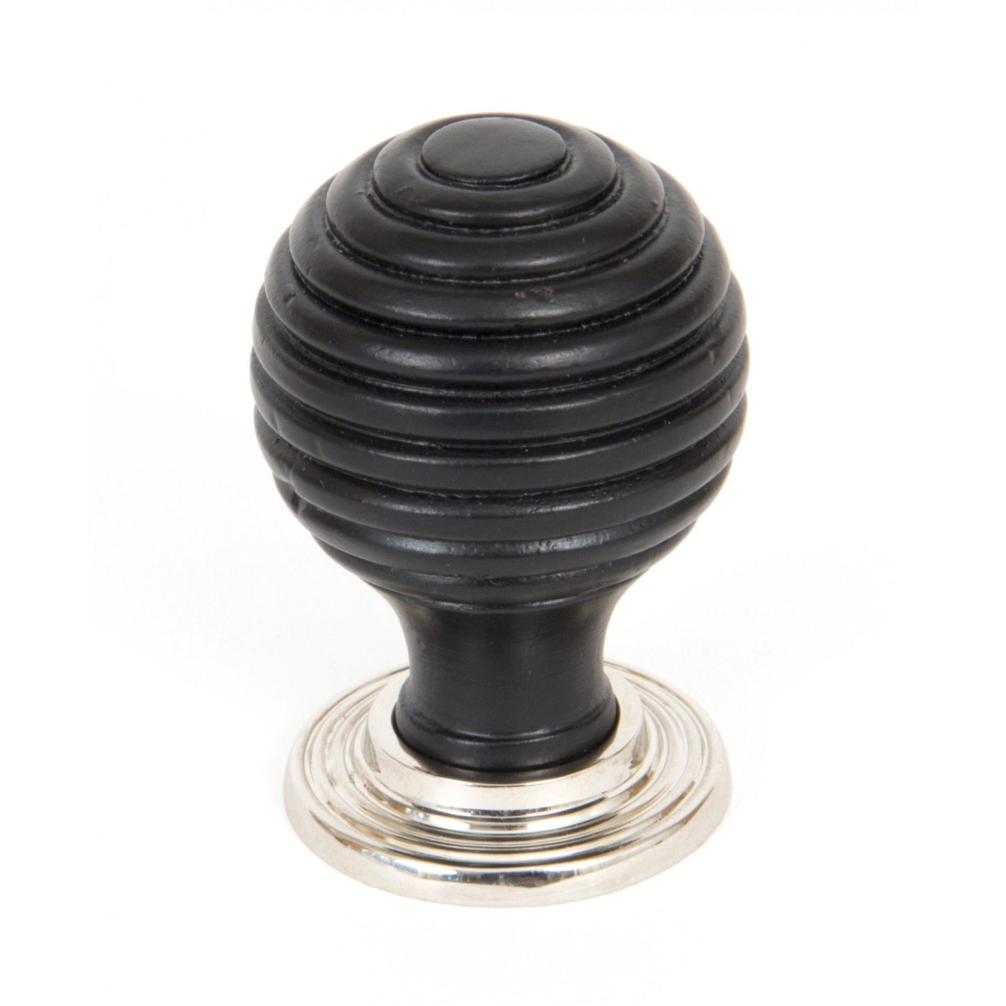 Ebony beehive cupboard knob with polished nickel rose