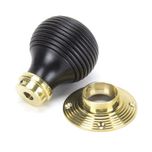 Load image into Gallery viewer, Black reeded mortice knob on brass backplate