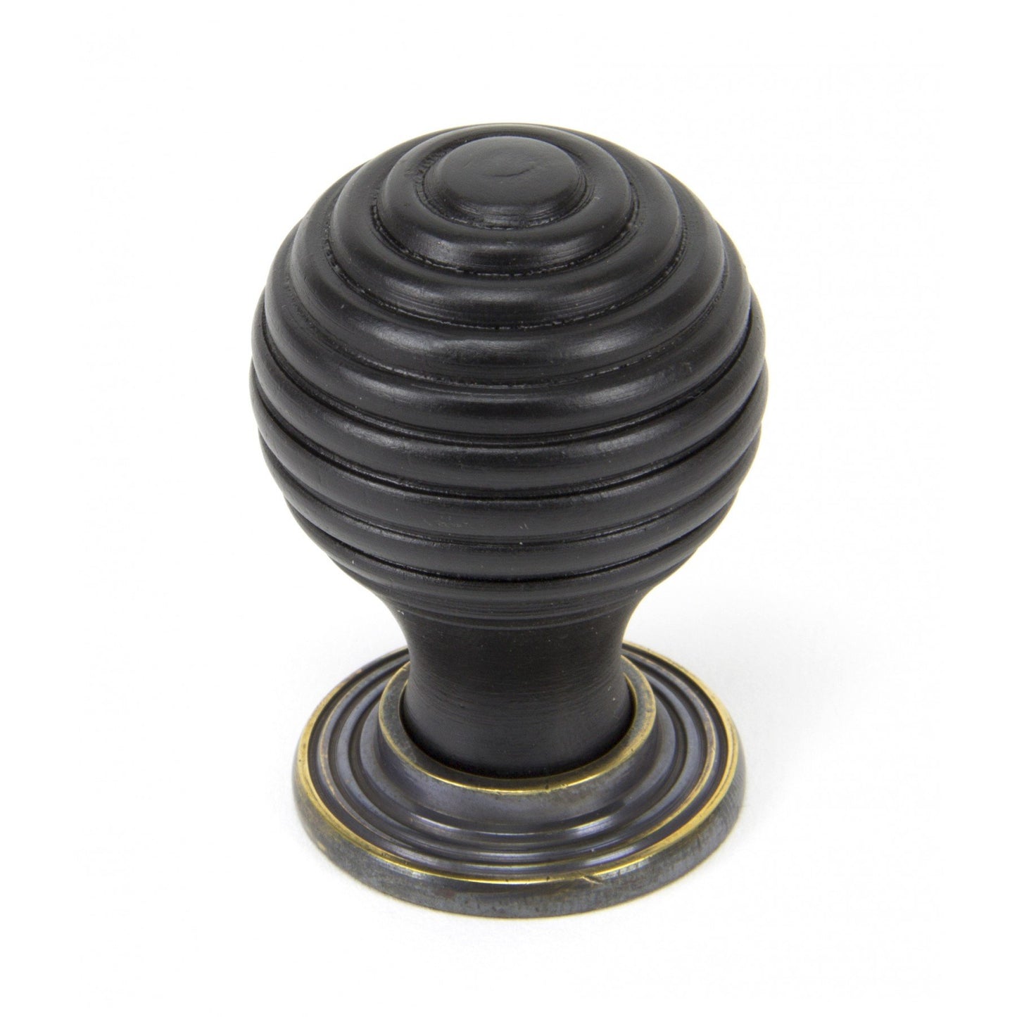 Ebony beehive cupboard knob with Aged brass rose