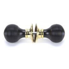 Load image into Gallery viewer, Black reeded mortice knob on brass backplate