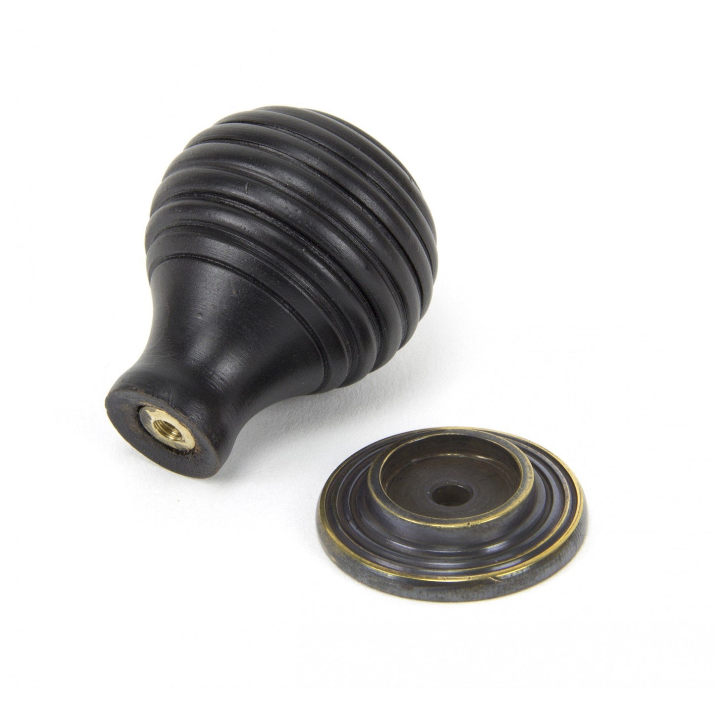 Ebony beehive cupboard knob with Aged brass rose