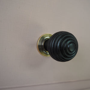 Ebony beehive cupboard knob with Aged brass rose