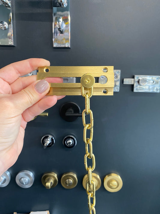 Satin brass door chain