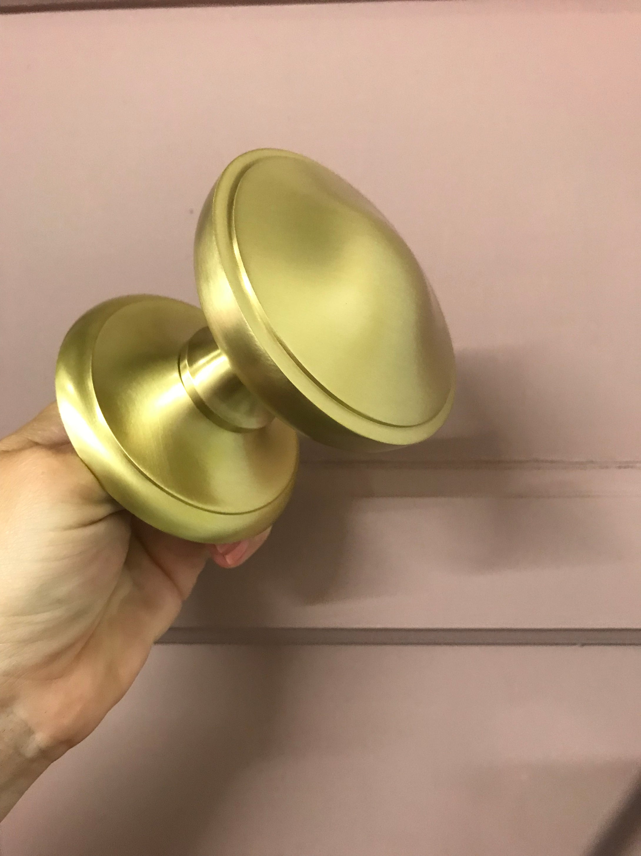 Satin brass round centre door knob