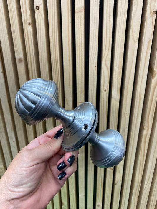 Fluted mortice knobs in satin chrome