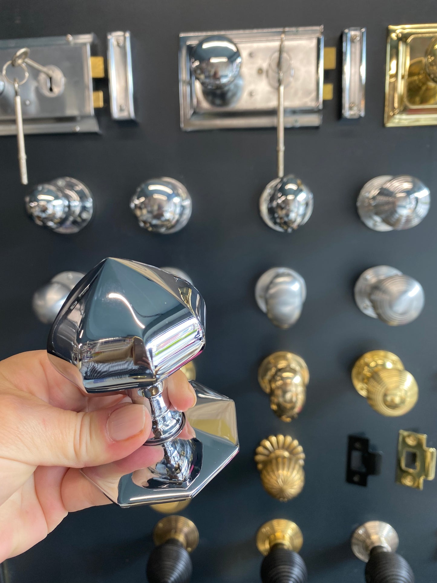 Faceted centre door knob Polished Chrome