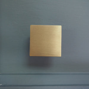 Square stepped satin brass cupboard knob