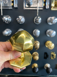 Faceted centre door knob polished brass