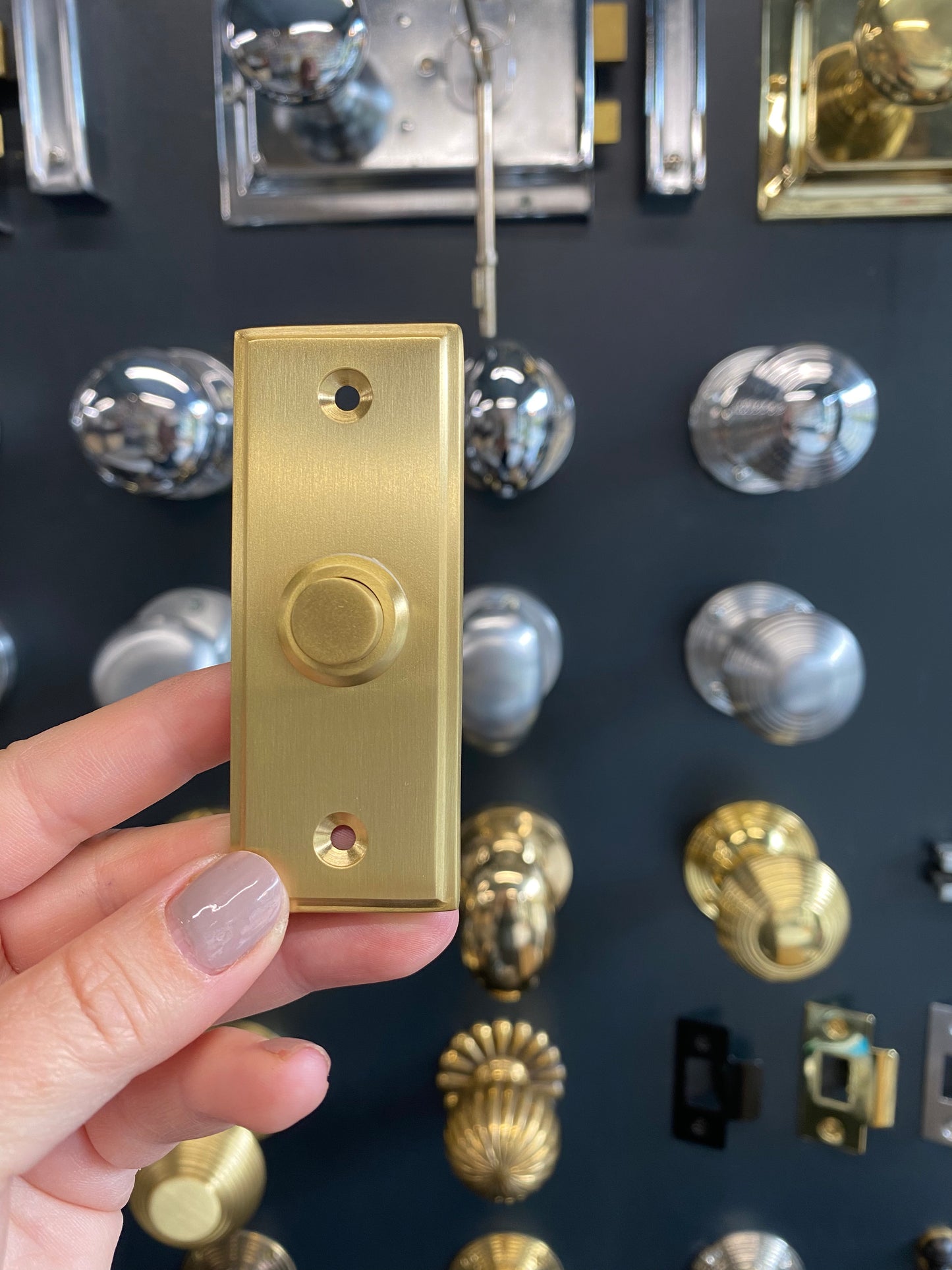 Satin brass bell push