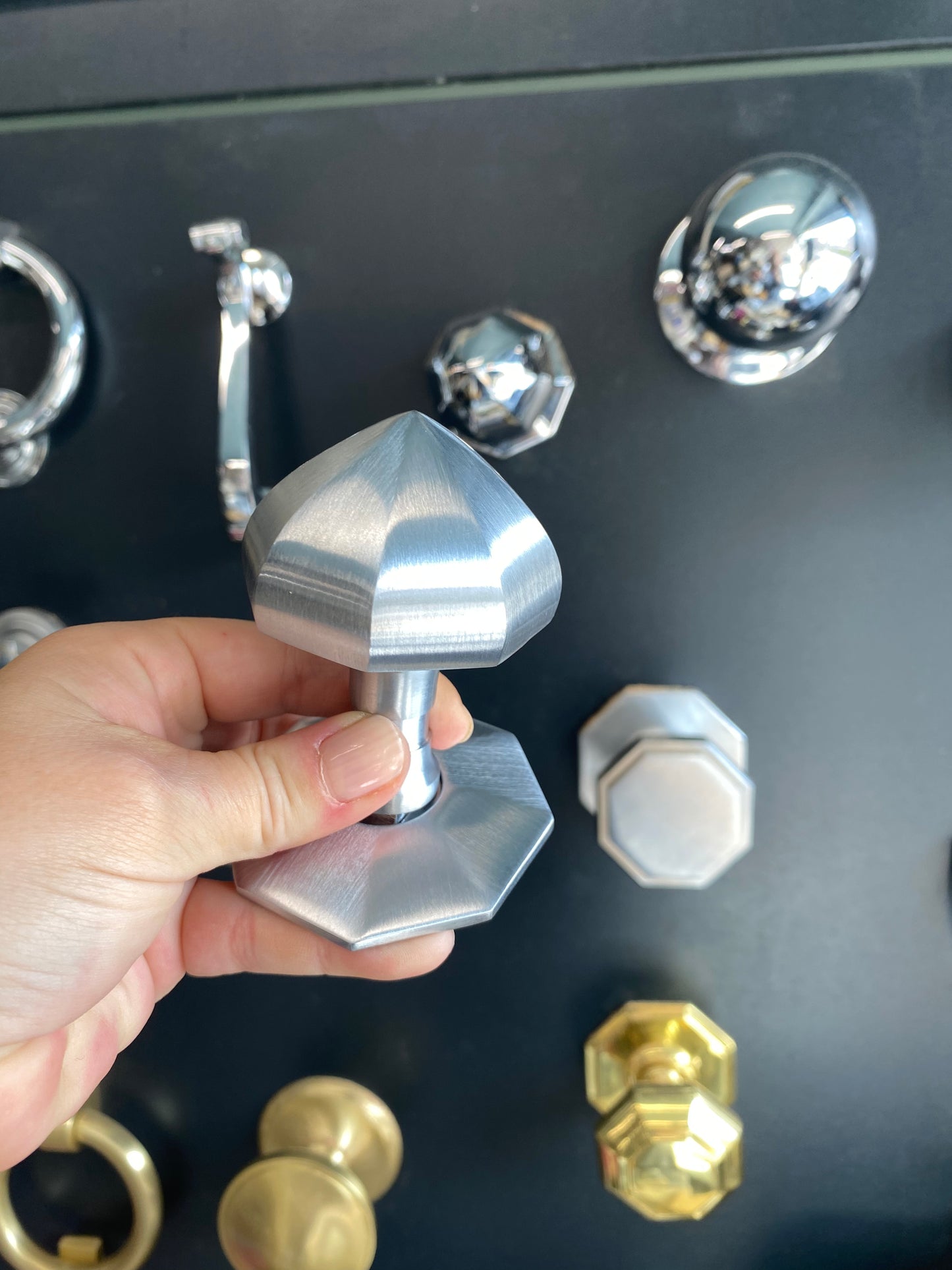 Faceted centre door knob Satin Chrome