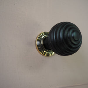 Ebony beehive cupboard knob with Aged brass rose