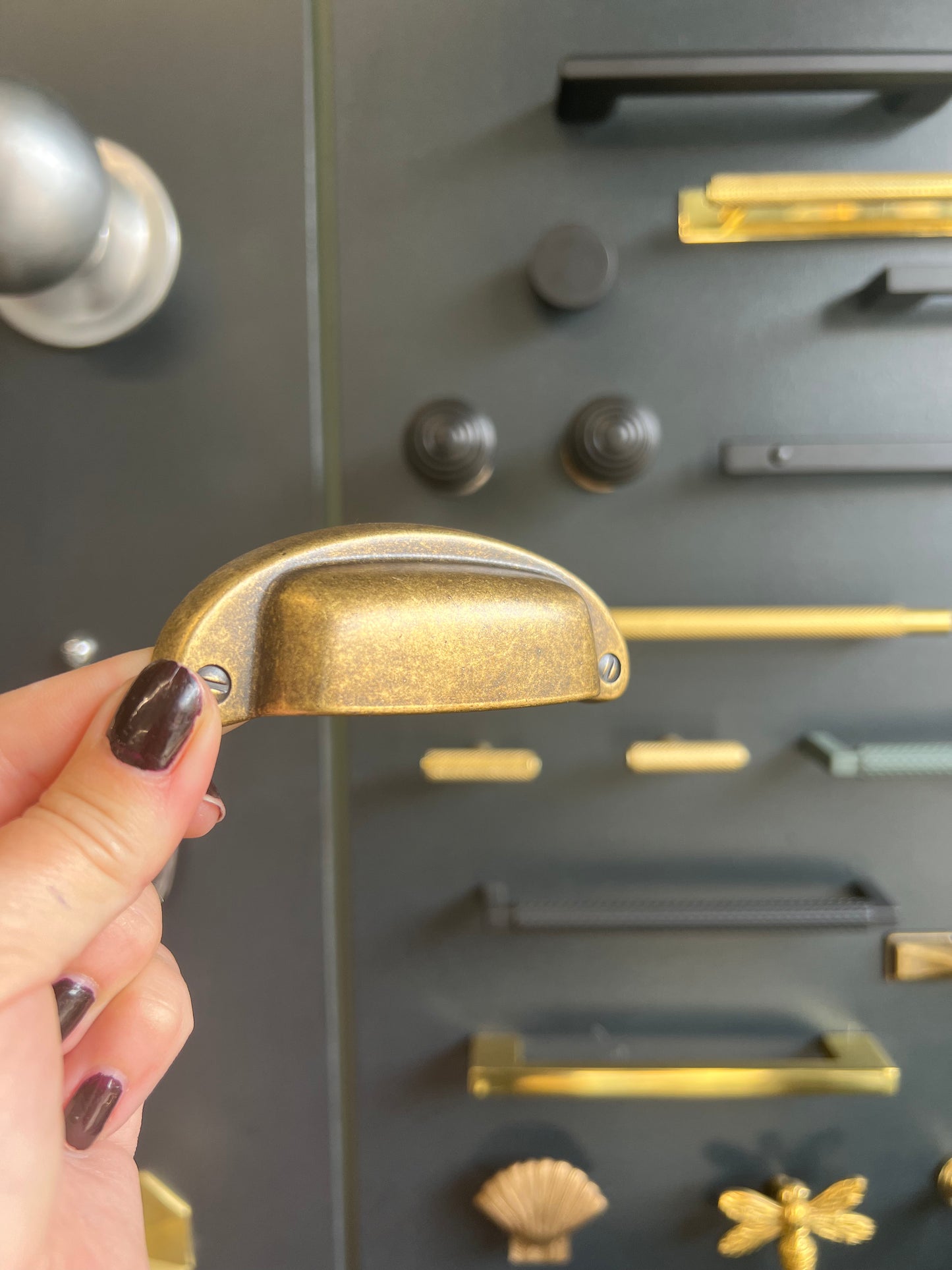 Squared distressed brass drawer pull