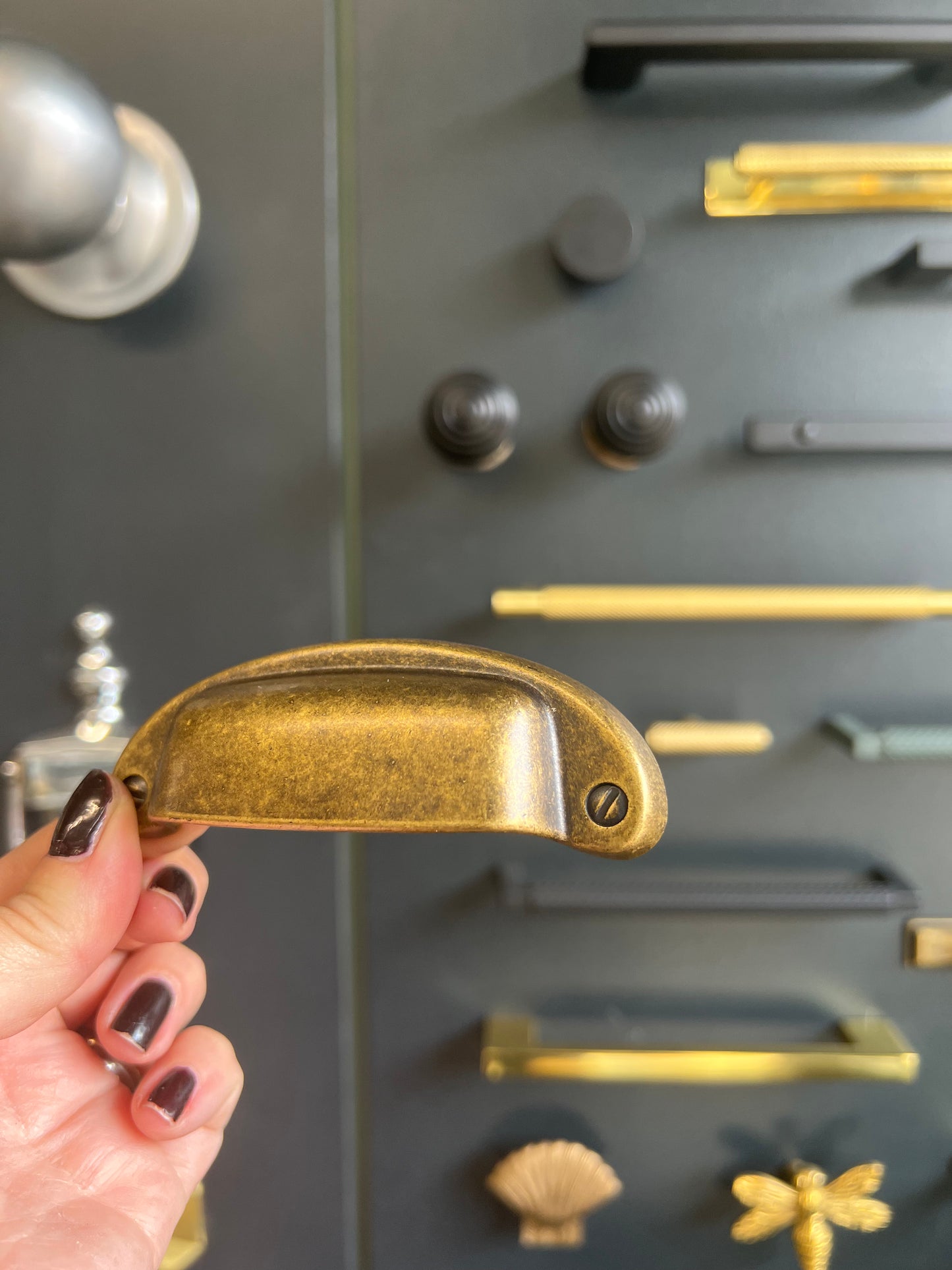 Squared distressed brass drawer pull